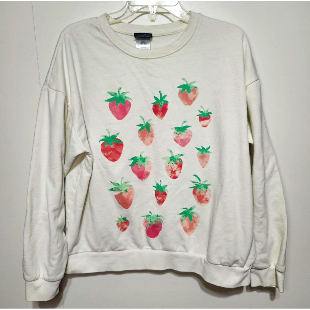 Special Thanks Strawberry Sweatshirt Large L White Pink Cottagecore Fruit